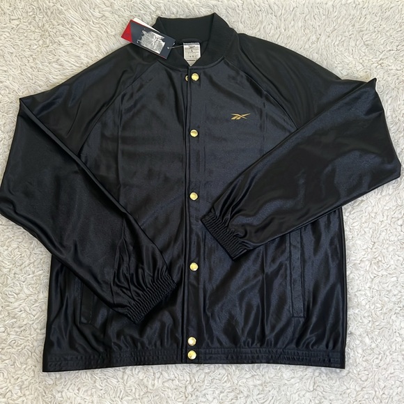Reebok Black Gold Snap Jacket Track Basketball Sporty Mens Size Large - Picture 9 of 12